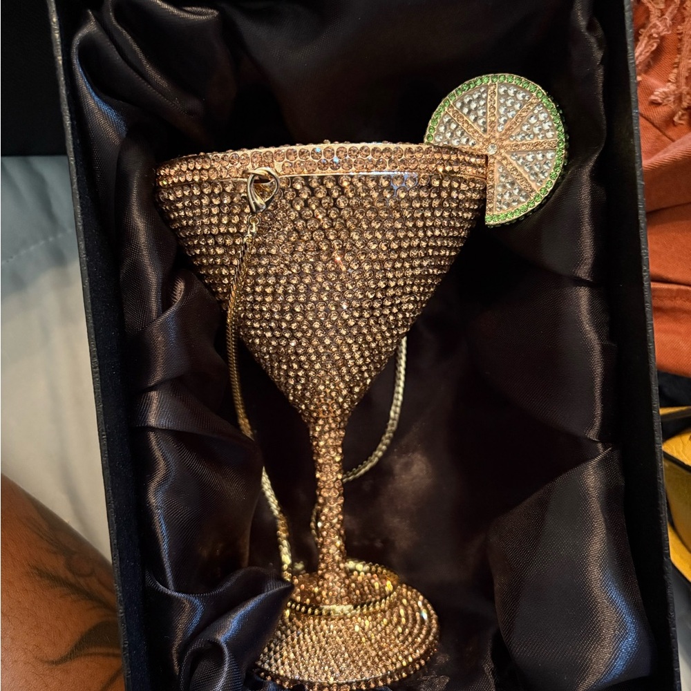Gold and Green Rhinestone Martini Purse